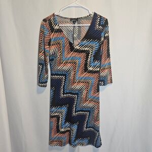 ALYX Dress Womens Small‎ S Multicolor Geometric Print V Neck 3/4 Sleeve
